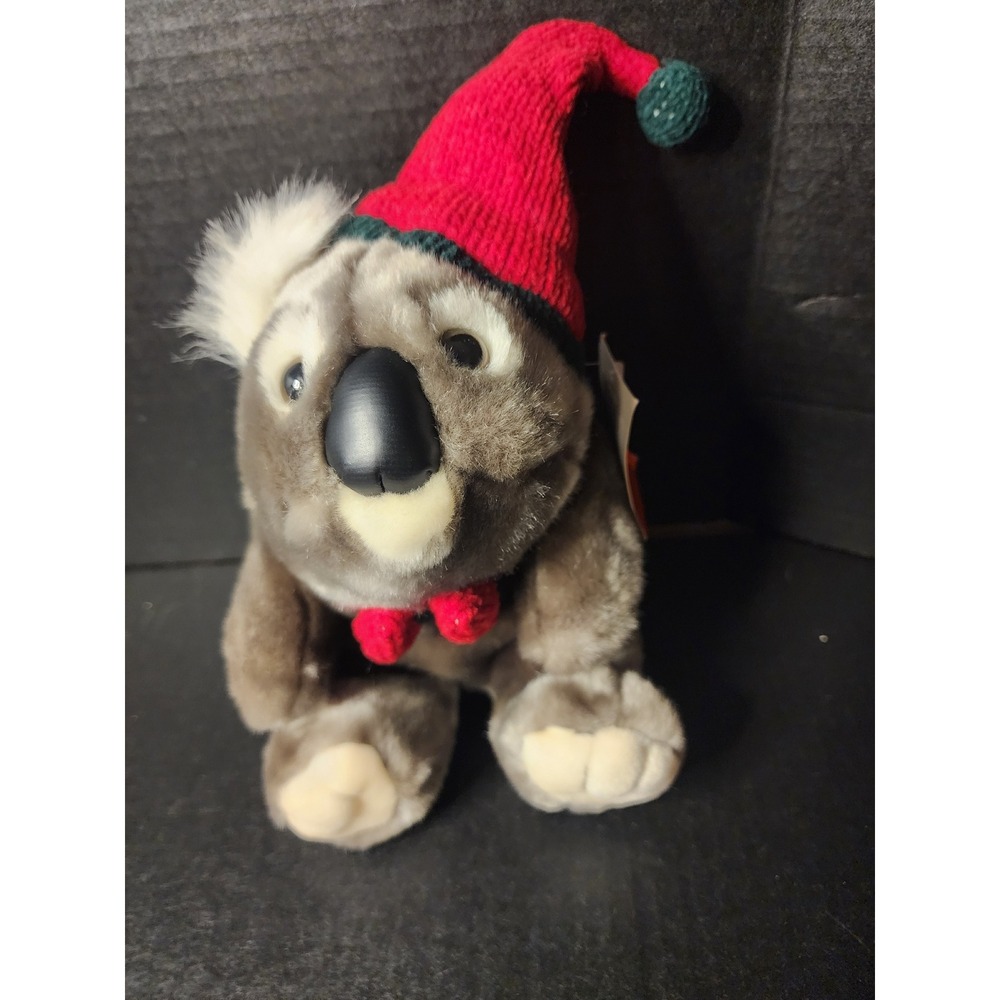 Kids of America Corp 2000 Christmas Koala Plush Grey Red Santa Hat 9 Inch NWT